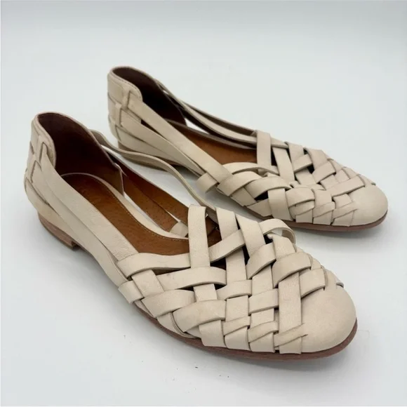 NEW FRYE Terri Huaraches in Tapioca White Leather Woven Loafers Women’s 6-6.5 - Picture 2 of 8